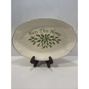Lenox Dimension Tray Plate Holly Berry Bless This Home Oval Platter Bread Tray